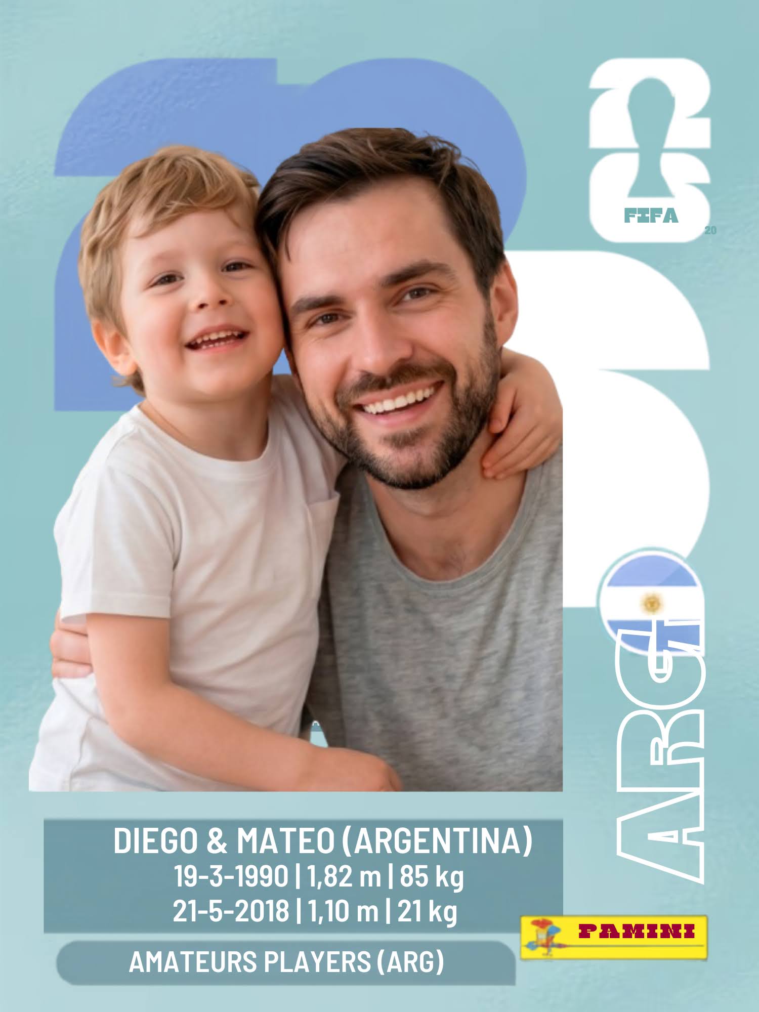 Cuadro estilo figurita del Mundial personalizada con foto de padre e hijo