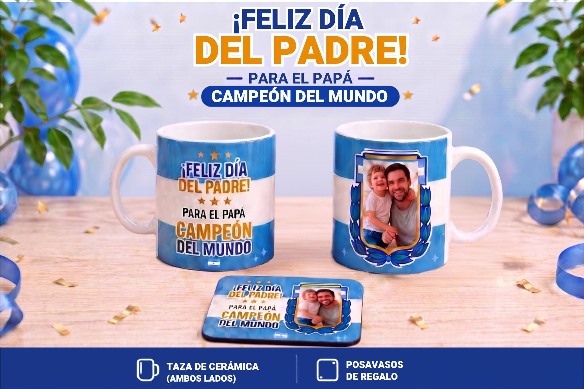 Taza de cerámica y posavasos personalizados haciendo juego