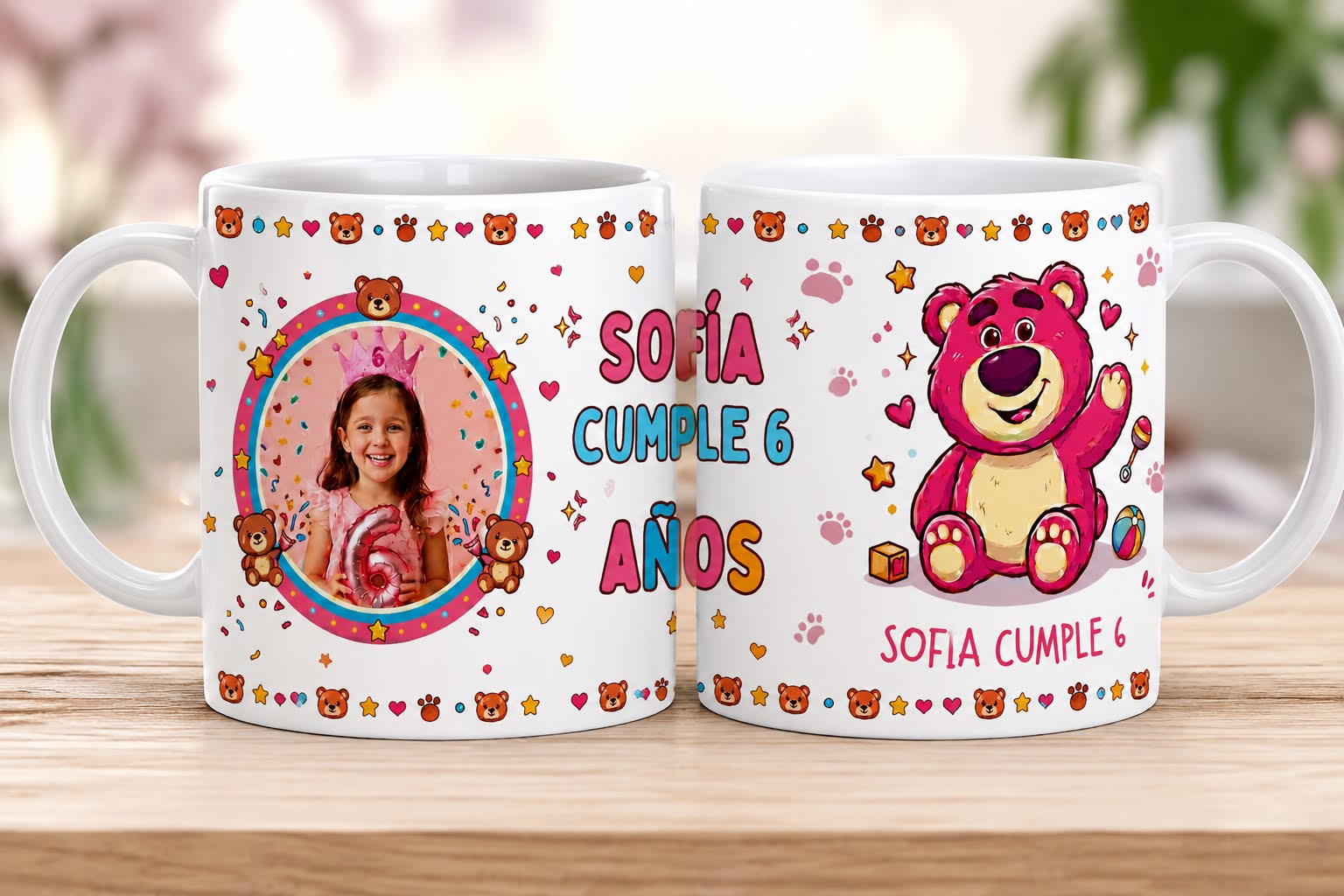 Taza plástica de cumpleaños personalizada con foto y personaje favorito