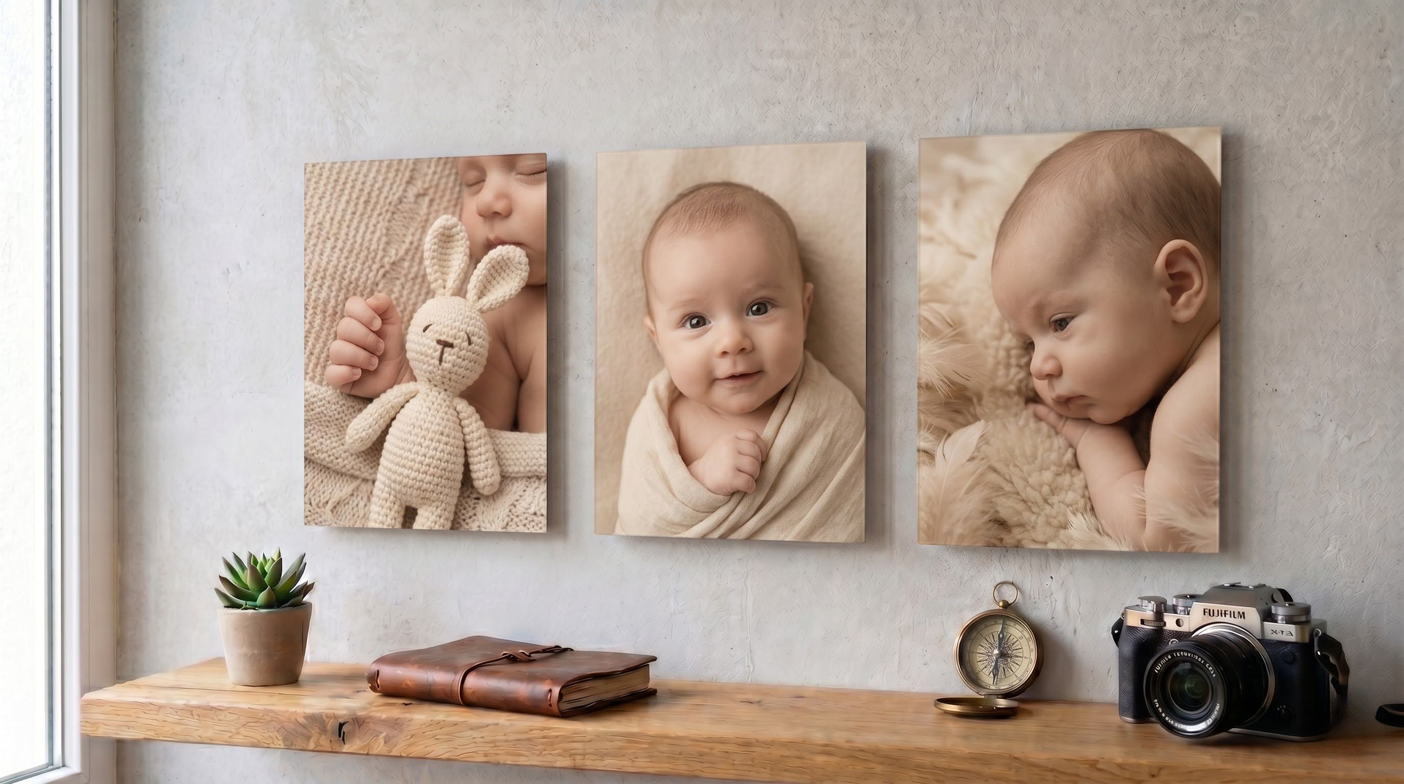 Cuadros de aluminio con fotos de bebés en tonos suaves