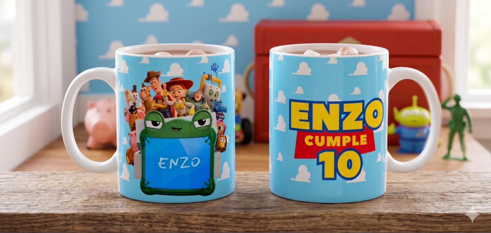 Taza de cumpleaños de Toy Story personalizada con nombre y edad